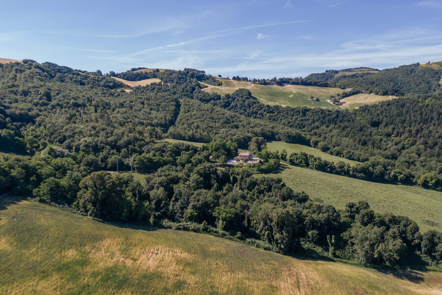 Wälder und Wiesen umgeben das Ferienhaus in Le Marche Casa Fontegenga