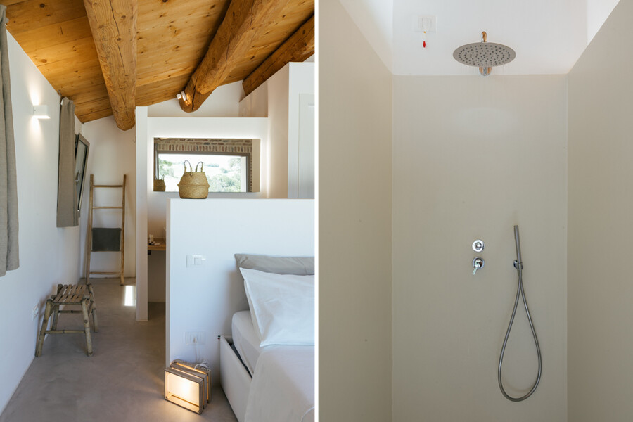 Modernes Bad mit Schlafzimmer in Casa Fontegenga in den Marken