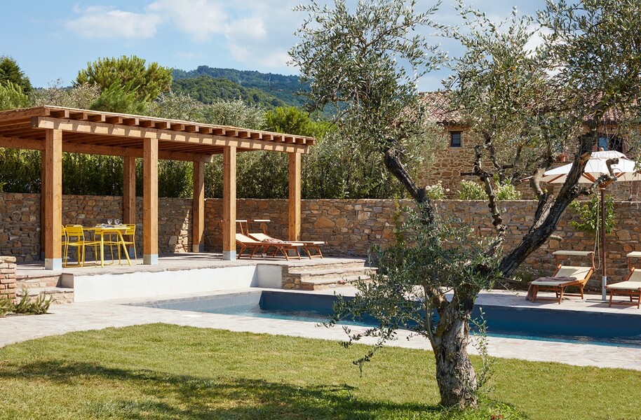 Pool zu Alleinnutzung mit Olivenbaum im Ferienhaus in Italien