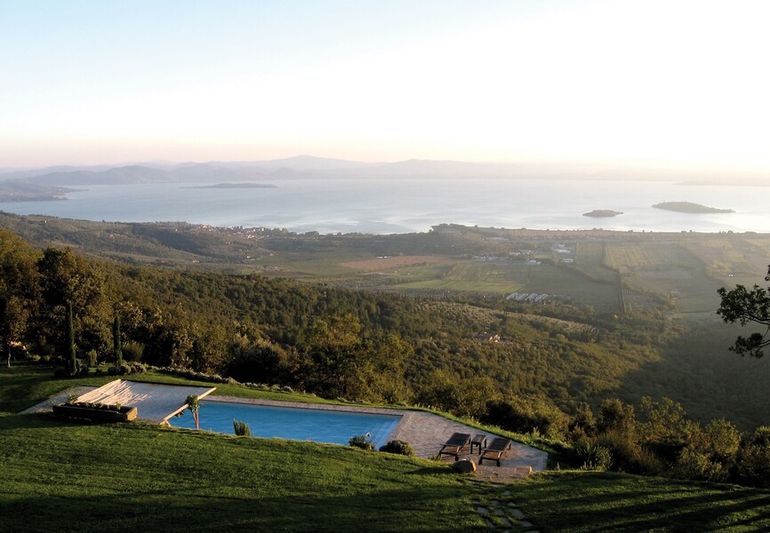 Breathtaking view over the Trasimeno Lake in Umbria from Casa Bramasole